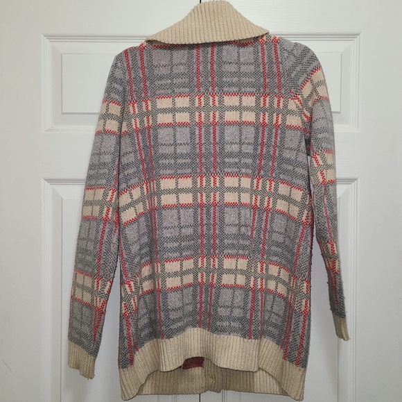 Lands End canvas 1963Vl vtg PLAID CARDIGAN SWEATER SIZE M cotton wool blend euc - Picture 13 of 15